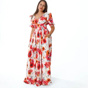 ŠILKINĖ BALTA GĖLĖTA SUKNELĖ