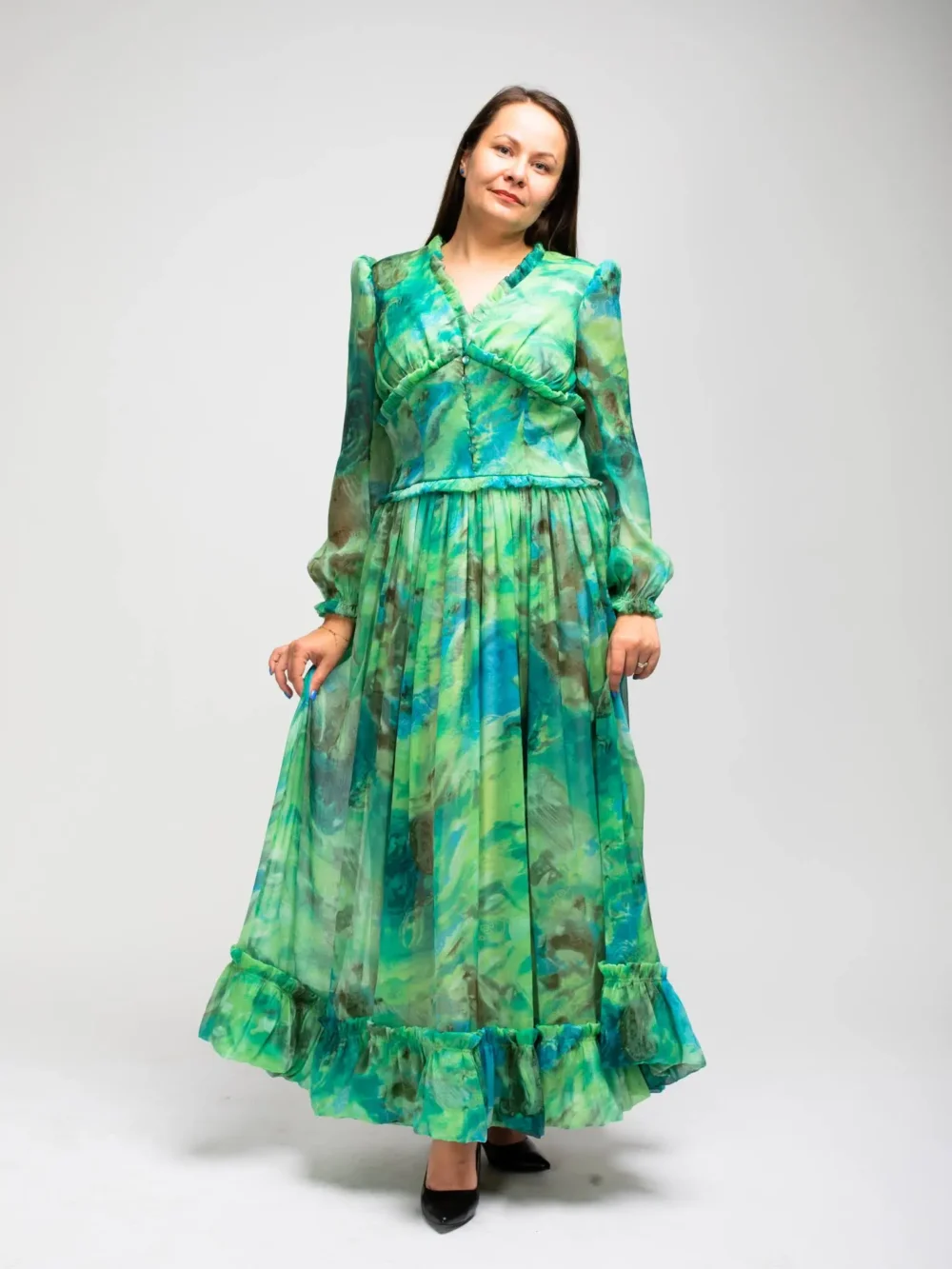 ŠIFONINĖ ŽALIA SUKNELĖ