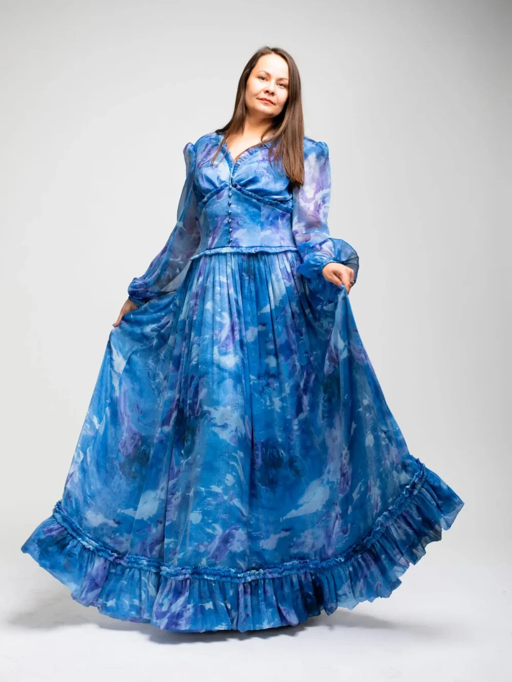 ŠIFONINĖ MĖLYNA SUKNELĖ