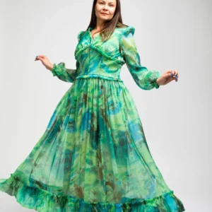 ŠIFONINĖ ŽALIA SUKNELĖ